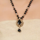 Gold Plated Ganga  Jamuna Kundan Black Onyx Necklace Set