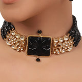 Gold Plated Taraash Black Kundan Choker Set