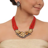 Gold Plated Ganga Jamuna Peacock Kundan Necklace Set