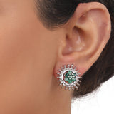Silver Plated Ganga Jamuna Green Onyx  Necklace Set