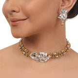 Silver Plated Ganga Jamuna Peacock Choker Necklace Set