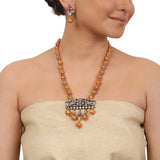 Silver Plated Kundan Ganga Jamuna Necklace Set