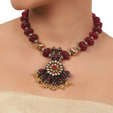 Gold Plated Ganga Jamuna  Ruby Kundan Necklace Set