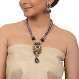 Gold Plated Ganga Jamuna Blue Onyx Kundan Necklace Set
