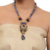 Gold Plated Ganga Jamuna Blue Onyx Kundan Necklace Set