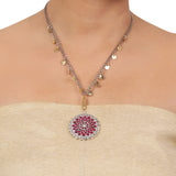 Silver Plated Ganga Jamuna Kundan Necklace Set