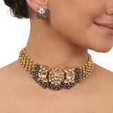 Gold Plated Ganga Jamuna Kundan Choker Set