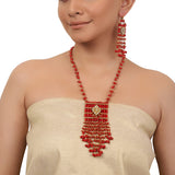 Gold Plated Valentine Kundan Coral Necklace Set
