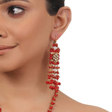 Gold Plated Valentine Kundan Coral Necklace Set