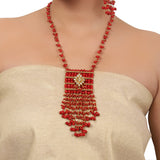 Gold Plated Valentine Kundan Coral Necklace Set
