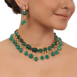 Gold Plated Valentine Kundan Green Onyx Necklace Set