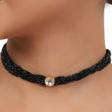 Gold Plated Valentine Kundan Black  Onyx Choker Set