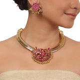 Gold Plated  Valentine Kundan Hasli Necklace Set