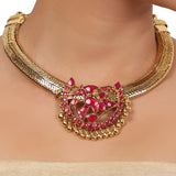 Gold Plated  Valentine Kundan Hasli Necklace Set