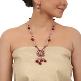 Gold Plated Valentine Kundan Rosequartz Necklace Set