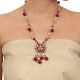 Gold Plated Valentine Kundan Rosequartz Necklace Set