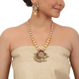 Gold Plated Valentine Fluorite Kundan Pendant Necklace Set