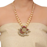 Gold Plated Valentine Fluorite Kundan Pendant Necklace Set