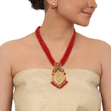Gold Plated  Valentine Kundan Laxshmi  Coral Necklace Set