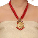 Gold Plated  Valentine Kundan Laxshmi  Coral Necklace Set