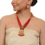 Gold Plated  Valentine Kundan Laxshmi  Coral Necklace Set