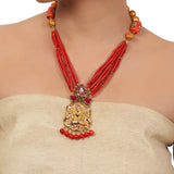 Gold Plated  Valentine Kundan Laxshmi  Coral Necklace Set