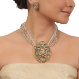Gold Plated Valentine Fluorite Aquamarine Kundan  Necklace Set