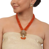Gold Plated Valentine Carnelian Kundan Necklace Set