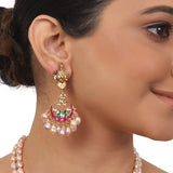 Gold Plated Valentine Ganesh Kundan Pearl Necklace Set