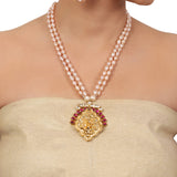 Gold Plated Valentine Ganesh Kundan Pearl Necklace Set