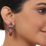 Silver Plated Valentine Kundan Red Necklace Set