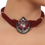 Silver Plated Valentine Kundan Red Necklace Set