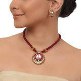 Gold Plated  Valentine Kundan Ruby Necklace Set