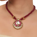 Gold Plated  Valentine Kundan Ruby Necklace Set