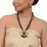 Gold Plated Taraash Green Kundan Necklace Set