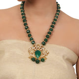 Gold Plated Taraash Green Kundan Necklace Set