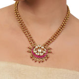 Gold Plated Valentine Kundan Necklace Set