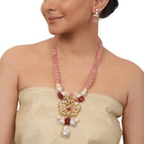 Gold Plated Valentine Pink Kundan Necklace Set