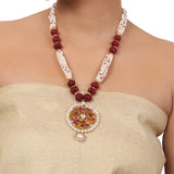Gold Plated Valentine Ruby  Pearl Kundan Necklace Set