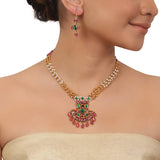 Gold Plated Valentine Red Green Kundan Necklace Set