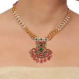 Gold Plated Valentine Red Green Kundan Necklace Set