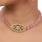 Gold Plated Valentine Pink Kundan Necklace Set