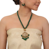 Gold Plated Valentine Kundan Green Onyx Necklace Set