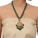 Gold Plated Valentine Kundan Green Onyx Necklace Set