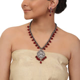 Silver Plated Valentine Kundan  Grey Pearls Necklace Set