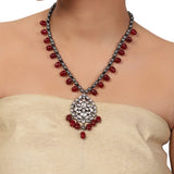 Silver Plated Valentine Kundan  Grey Pearls Necklace Set
