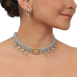 Gold Plated Valentine Blue Kundan Necklace Set