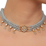 Gold Plated Valentine Blue Kundan Necklace Set