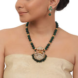 Gold Plated Valentine Green Kundan Peacock Necklace Set