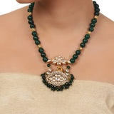 Gold Plated Valentine Green Kundan Peacock Necklace Set